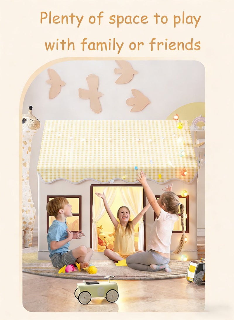 RAKAY Children's Play Tent House , 125x95x130 cm, Checkered Design, Metal Frame, Indoor Playhouse for Kids,Yellow - Image 3